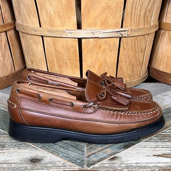 Brown Shoe Sundance Kiltie Tassel Brown Leather Slip-On Comfort Loafers Mens 8 - Picture 1 of 11